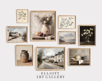 Printable Vintage Gallery Wall Art SET of Nine | Antique Prints | Aesthetic Decor | Farmhouse Decor | DIGITAL Download | E128