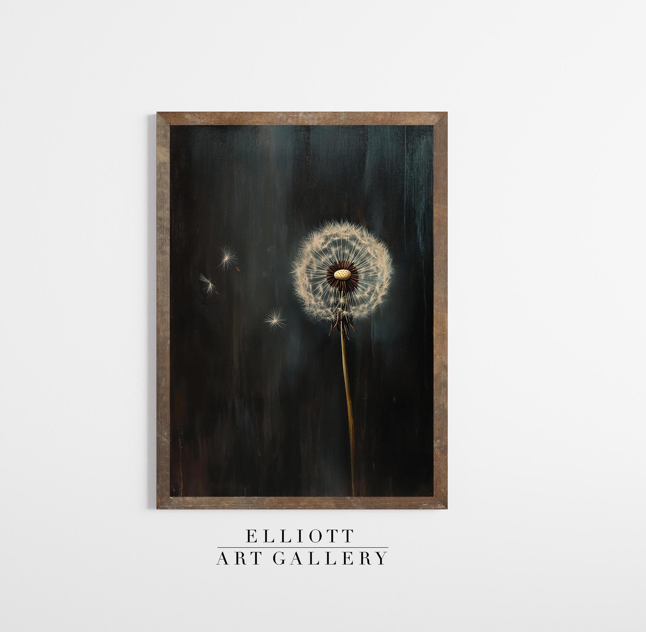 Moody Dandelion Painting | Vintage Print | Moody Wall Art | Dark ...