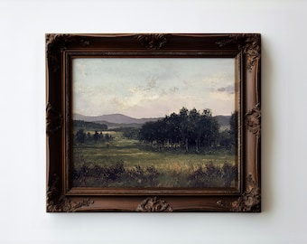 English Countryside Painting | Vintage Dark Green Print | Cottagecore Wall Decor | Vintage Landscape Wall Art | PRINTABLE | E452