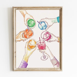 Cheers バーカート装飾 | 現代的なバーカート壁アート | トレンディな壁プリント | レトロなキッチンプリント | モダンでカラフルな装飾 | デジタル | E493