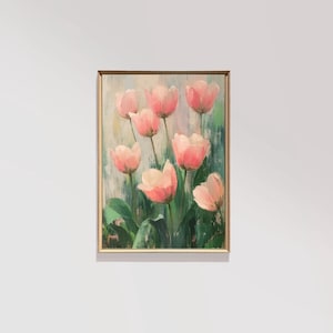 Vintage Spring Tulip Painting | Pink Botanical Print | PRINTABLE Decor | Digital Wall Art | Farmhouse Print  | E67