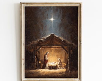 Baby Jesus Nativity | Christmas Manger Wall Decor | Nativity Wall Art | Christian Printable | Baby Jesus Manger Painting | E1191