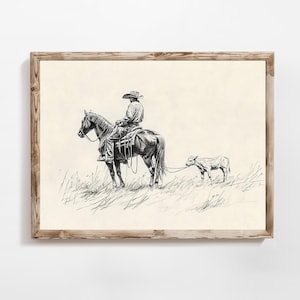 Printable Western Cowboy Art | Cowboy Wall Decor | Vintage Western Art | Vintage Horse Art | Farmhouse Wall Art | Instant Download | E746