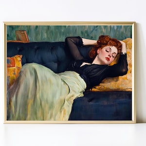 Romantic Decadence | Vintage Print | Portrait of Victorian Woman | Reclining Woman Vintage Portrait | Printable Wall Art | E231