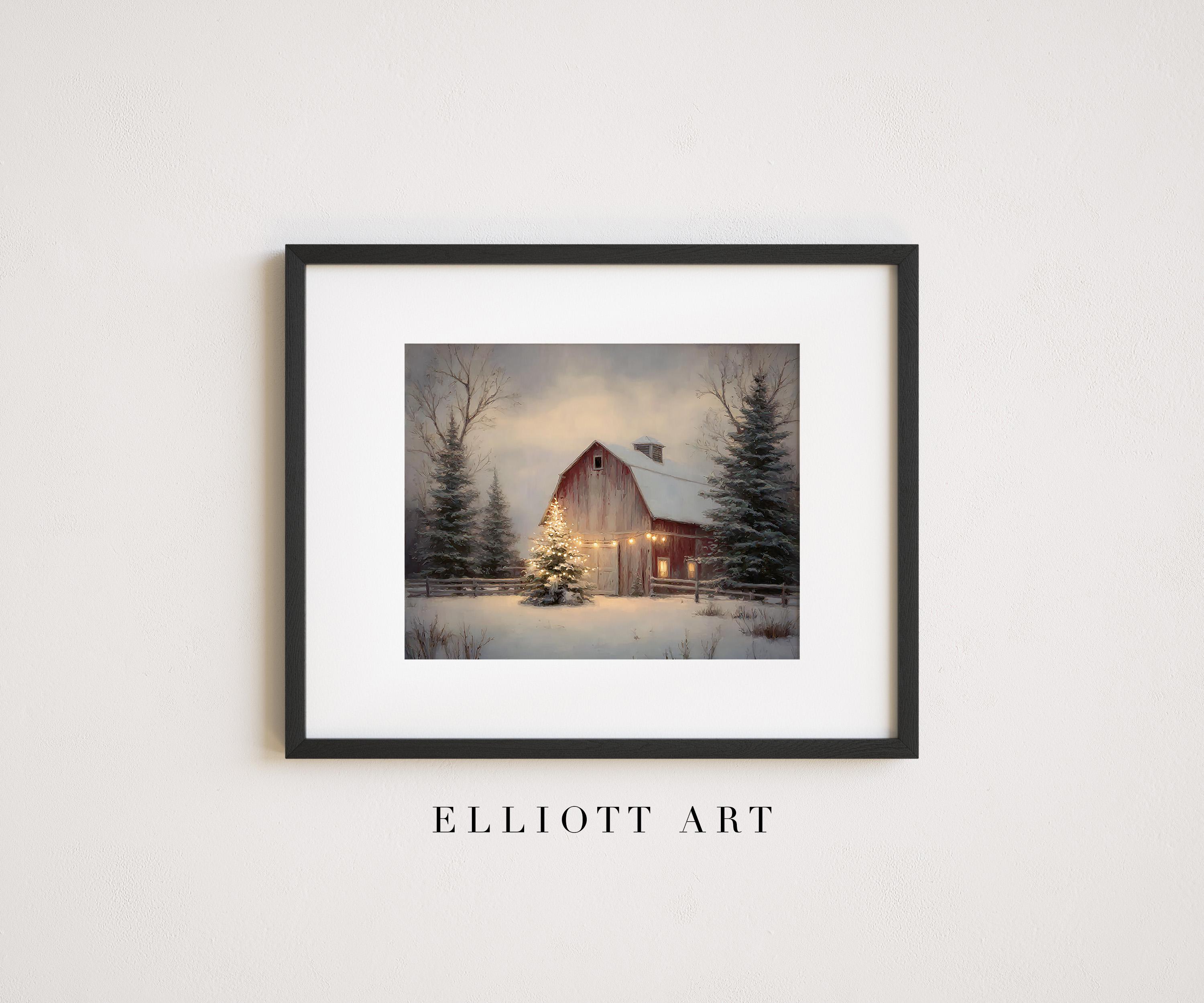 Rustic Red Christmas Barn | Christmas Farmhouse Print | Snowy Landscape ...
