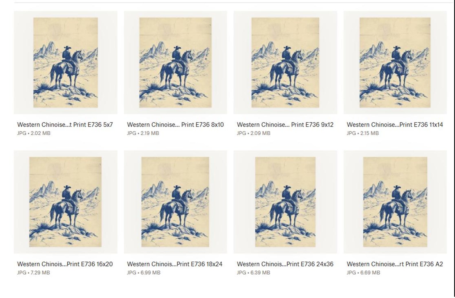 Western Chinoiserie Art Print | Blue Cowboy Wall Decor | Vintage Horse ...