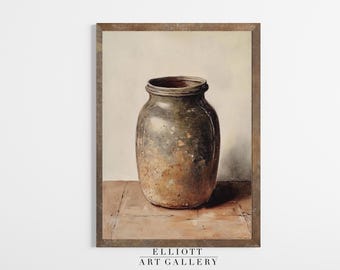 Vintage Kitchen Painting | Farmhouse Print | Rustic Kitchen Painting | Pottery Still Life | PRINTABLE | Digital Download | E119