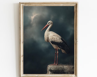 Stork Print | Japandi Style Print | Elegant Wall Decor | Japanese Minimalism | Vintage Bird Art | Download | PRINTABLE | E1163