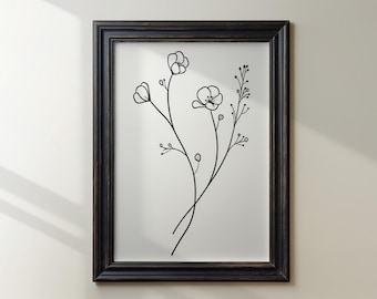 Minimalistic Floral Line Drawing | Flower Print | Modern Floral Art | Farmhouse Botanical |  Minimalistic Wall Art | Digital Print | E446