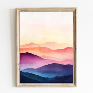 Mountain Sunset |  Abstract Mountain Wall Art | Contemporary Sunset Wall Decor | Minimalist Landscape Print | Sunset Colors Printable | E567