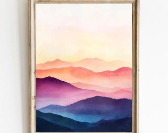 Mountain Sunset |  Abstract Mountain Wall Art | Contemporary Sunset Wall Decor | Minimalist Landscape Print | Sunset Colors Printable | E567