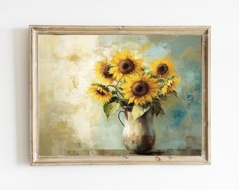Sunflowers Print | Autumn Country Kitchen Print | Rustic Sunflower Wall Decor | Summer Vintage Painting | PRINTABLE Digital Download | E580