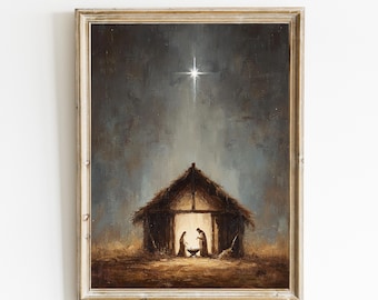 Christmas Manger Nativity | Christmas Manger Wall Decor | Nativity Wall Art | Christian Printable | Baby Jesus Manger Painting | E1189