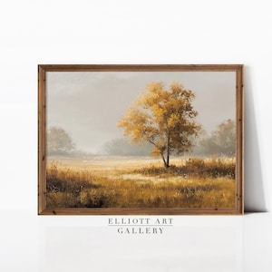 Vintage herfstlandschap | Sfeervolle herfstprint | Donker herfstdecor | Humeurig landschap | Rustieke wanddecoratie | Boerderijolie | AFDRUKBAAR | E1091