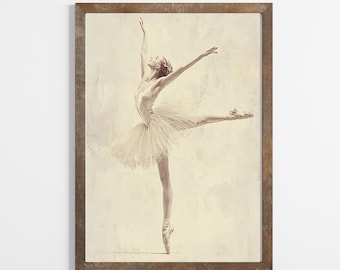 Vintage Ballerina Print | Girl's Bedroom Ballerina Painting | Ballet Wall Decor | Neutral  Ballet Art Print | DIGITAL PRINTABLE ART | E544