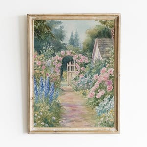 Vintage Sommer Landhaus | Bauernhaus Dekor | Antike Sommer Landschaft | Antike ländliche Landschaft | Garten Wand Kunst | Digitaler Download | E631