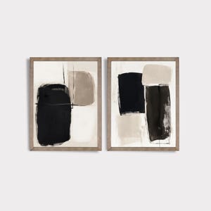 Neutral Abstract Art SET of Two | Neutral Nordic Abstract Print | Modern Print | Japandi Wall Decor | Beige Black Wall Art | DIGITAL | E444