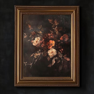 Vintage Moody Autumn Floral | Dark Floral | Vintage Botanical | Dark Floral Botanical | Modern Farmhouse Wall Art | Digital Print | E357