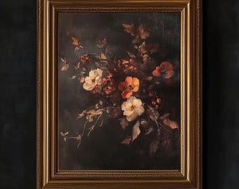 Vintage Stimmungsvoller Herbst Blumen | Dunkel Floral | Vintage botanische | Dunkel Florale Botanische | Moderne Bauernhaus Wandkunst | Digitaldruck | E357