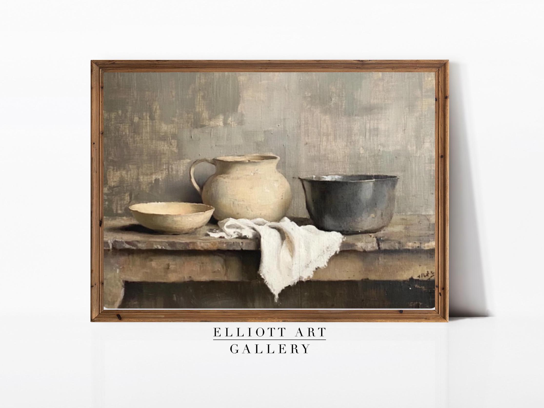 boho farmhouse kitchen decor paintings prints |... Rustic Kitchen Painting | Rustic Farmhouse Print | Pottery Still Life ...
