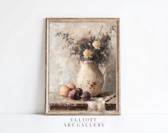 Vintage Still Life Floral | French Country Print | Rustic Still Life Painting | Warm Neutral Aesthetic | Cottage Decor | PRINTABLE | E120
