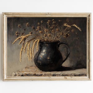 Moody Fall Still Life |  Dark Rustic Wall Art | Warm Tones English Country Decor | Digital Download | Cottagecore Botanical Art | E904