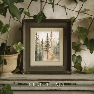 Vintage Pine Forest Watercolor Painting | Pine Tree Wall Art | Moody ...