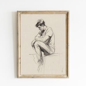 Vintage Sketch of a Man | Line Drawing | Neutral Farmhouse Wall Decor | Contemporary Modern Neutral Art | PRINTABLE | Downloadable | E922