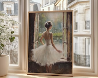 Ballerina at the Window | Girl's Bedroom Ballerina Painting | Ballet Wall Decor | Vintage Ballet Art Decor | DIGITAL PRINTABLE ART | E545