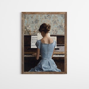 Vintage Gemälde von Frau die Klavier spielt | Vintage Ölgemälde | Antike Bauernhaus Dekor | Viktorianische Frau | DRUCKBAR | E1111