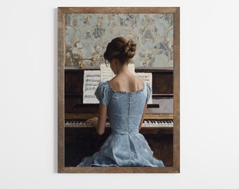 Woman Playing Piano Vintage Print | Antique Lady Blue Dress Decor |  Instrument Music Oil Painting | Digital PRINTABLE Wall Art - Etsy