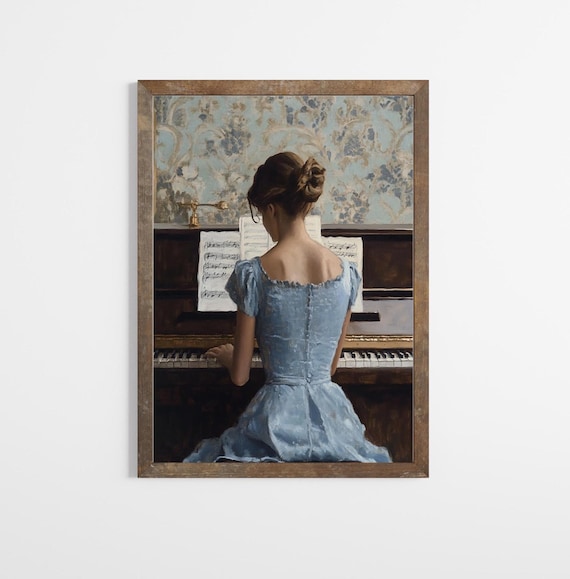 Vintage Painting of Woman Playing Piano | Vintage Oil Painting | Antique Farmhouse Decor | Victorian Woman Portrait | PRINTABLE | E1111