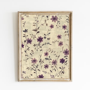 Floral Textile | Beige and Purple Tapestry Wall Art | Vintage Traditional Wall Art | PRINTABLE | Downloadable Art | E999