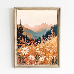 Sunset Daisies |  Wildflower Landscape Wall Decor | Sunset Mountain | Modern Farmhouse Art Print | PRINTABLE | Digital Download | E331