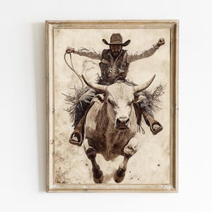 Cowboy Western Printable | Bucking Bull Wall Decor | Vintage Horse Art | Rustic Horse Lover Gift | Rodeo Wall Decor | PRINTABLE | E733