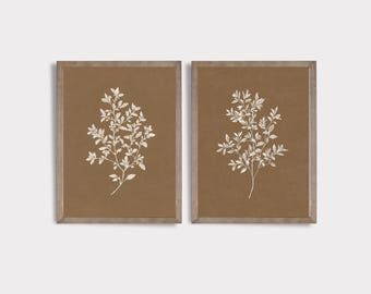 English Country Botanical Set of Two | Aesthetic Botanical Art | Neutral Brown Minimalistic Wall Decor | Cottagecore Printable Art | E464