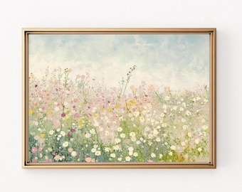 Wildflower Fields | Vintage Landscape Art Print | Floral Wall Print | Vintage Botanical Countryside Art | Nursery Decor | PRINTABLE |  E181