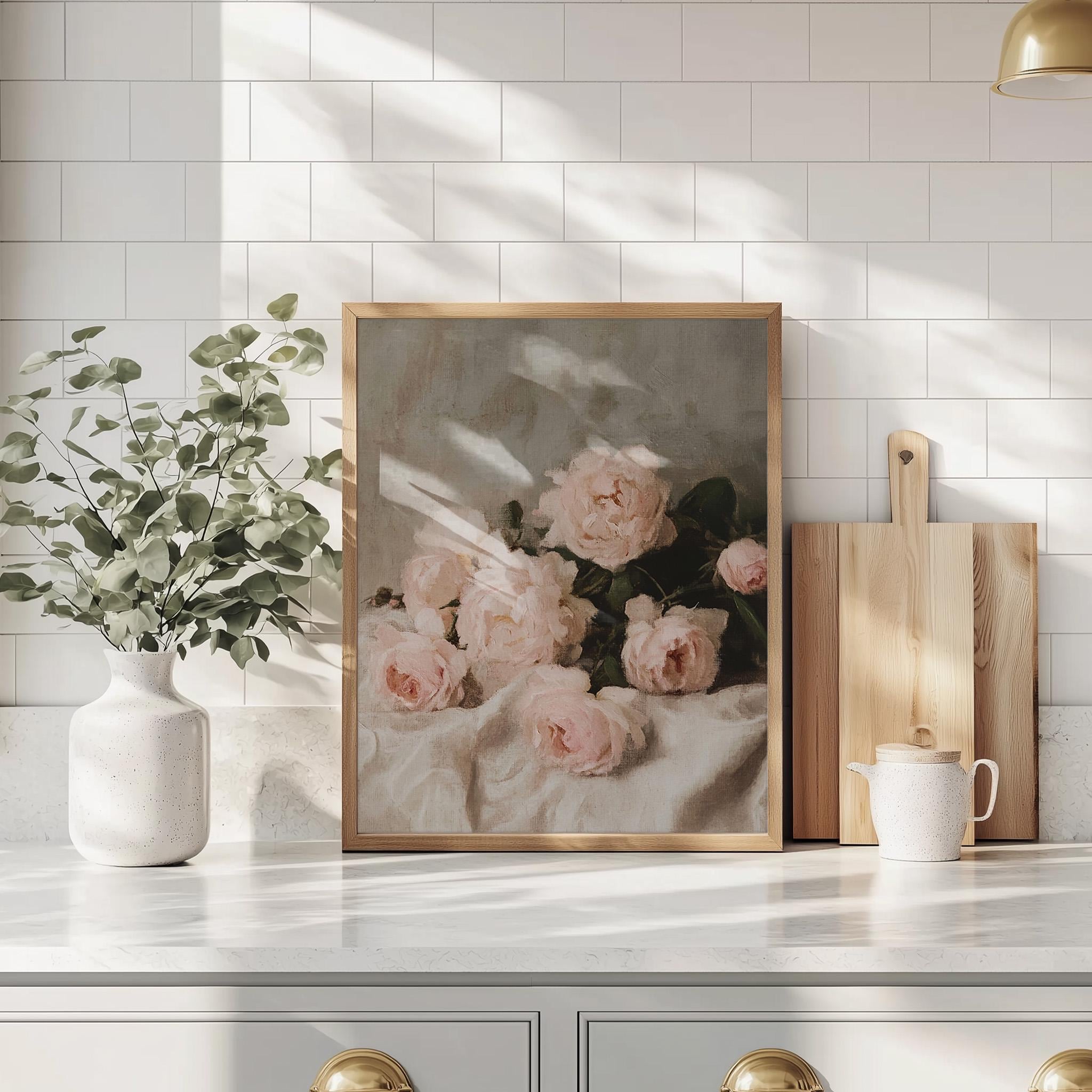 Vintage Pink Roses | Vintage Still Life Painting | Pink Floral Wall Art ...