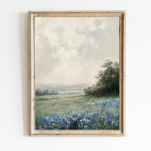 Vintage Wildflower Landscape | Printable Vintage Painting | Neutral Meadow Wall Print | Modern Farmhouse Decor | Vintage Print | E250