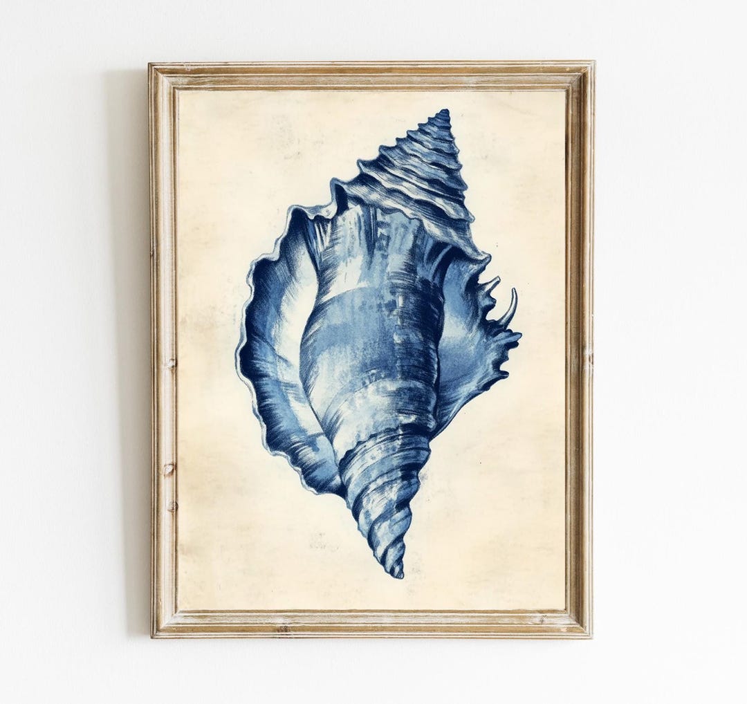 Blue Shell Print | Nautical Art Print | Beach House Wall Art ...