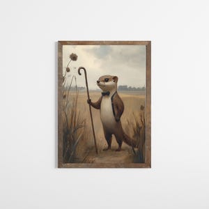 Woodland Weasel with Suspenders | Whimsical Nursery Wall Art | Vintage Nature Art | Natural Decor  | PRINTABLE Art | Digital Download | E948
