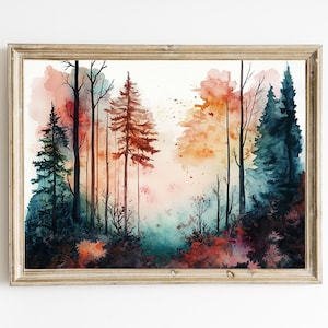 Vibrant Forest | Contemporary Forest Painting | Forest Wall Art | Forest Trees Painting | Boho Nature | PRINTABLE | Digital Download | E564