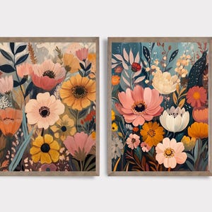 Modern Boho Flowers Gallery SET of Two | Abstract Print | Modern Mid Century Art | Boho Nursery Art | Boho Print | Organic Abstract | E320