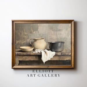 Rustic Kitchen Painting | Rustic Farmhouse Print | Pottery Still Life | Warm Tone Wall Art | Country Wall Art | PRINTABLE | E123