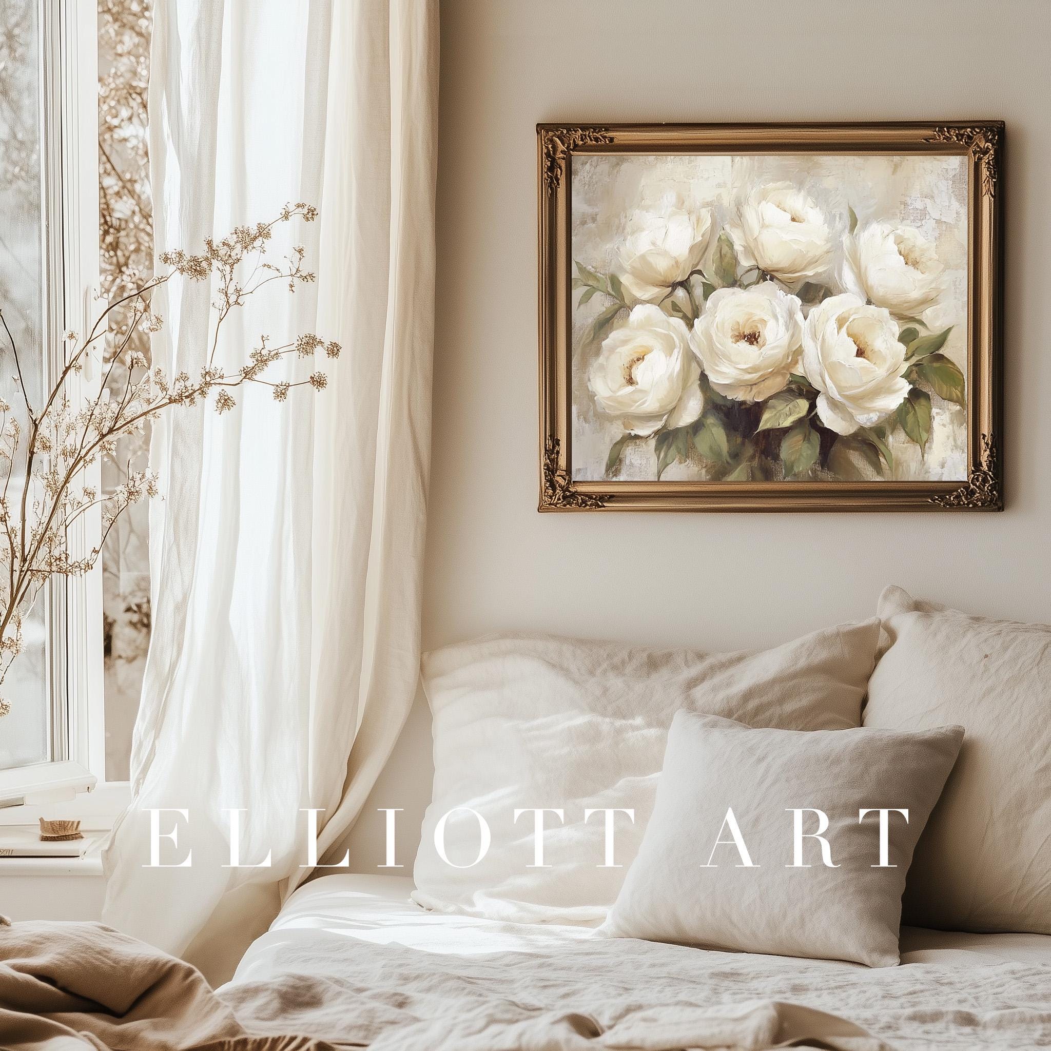 Antique White Roses | Vintage Still Life | Vintage Floral Oil Painting ...