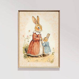 Mother and Child Rabbit Print | Nursery Wall Art | Mama and Baby Print | Vintage Nursery Decor  | PRINTABLE Art | Digital Download | E132