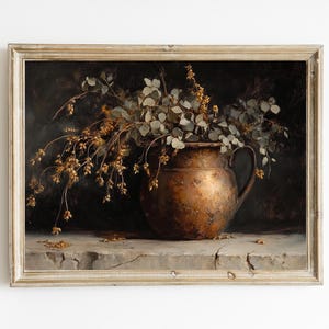 Moody Autumn Still Life |  Dark Rustic Wall Art | Warm Tones English Country Decor | Digital Download | Cottagecore Botanical Art | E902