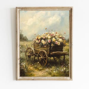 Rustikaler Wagen Wildblumen | Bauernhaus Dekor | Vintage Cottagecore Dekor | Landhaus | Frühling Wandbild | Digitaler Download | E352