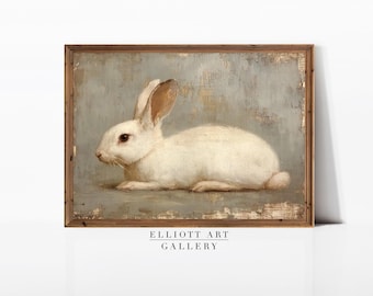 Rabbit Vintage Painting | Neutral Nursery Country Wall Art | Easter Art | PRINTABLE Digital | E34