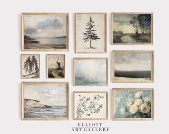 Vintage Gallery Wall SET | Neutral Farmhouse Home Decor | Rustic French Style | Contemporary Cottage Charm | PRINTABLE Download | E112